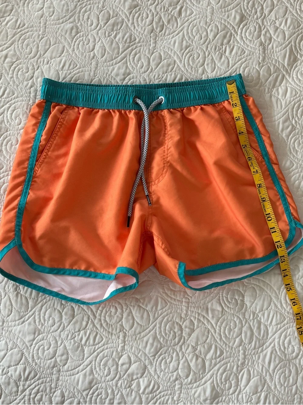 Maamgic Men's Orange Athletic Swim Shorts with Teal Trim